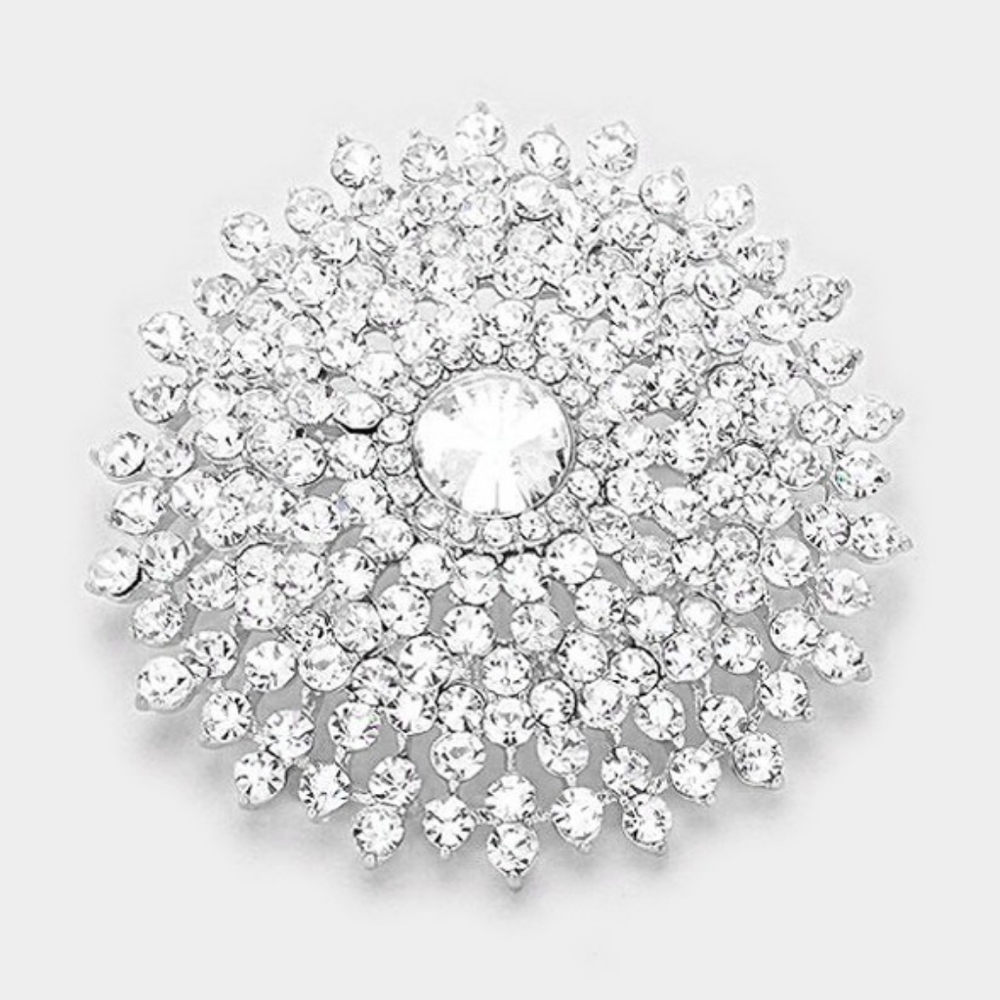 Silver Brooch Crystal Pin Bubble Stone Circle Style Rhinestones Bling Accessory